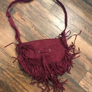 Burgundy fringe purse